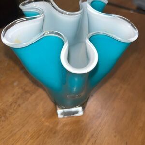 Vintage Murano Sommerso Blue Glass Vase Mandruzzato MCM Handkerchief